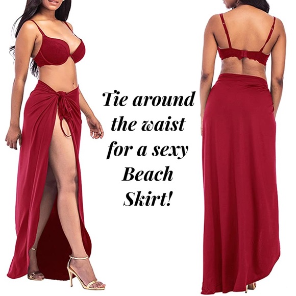 Sexy Wine Red Sling Wrap Maxi Dress Beach Coverup - Picture 7 of 14